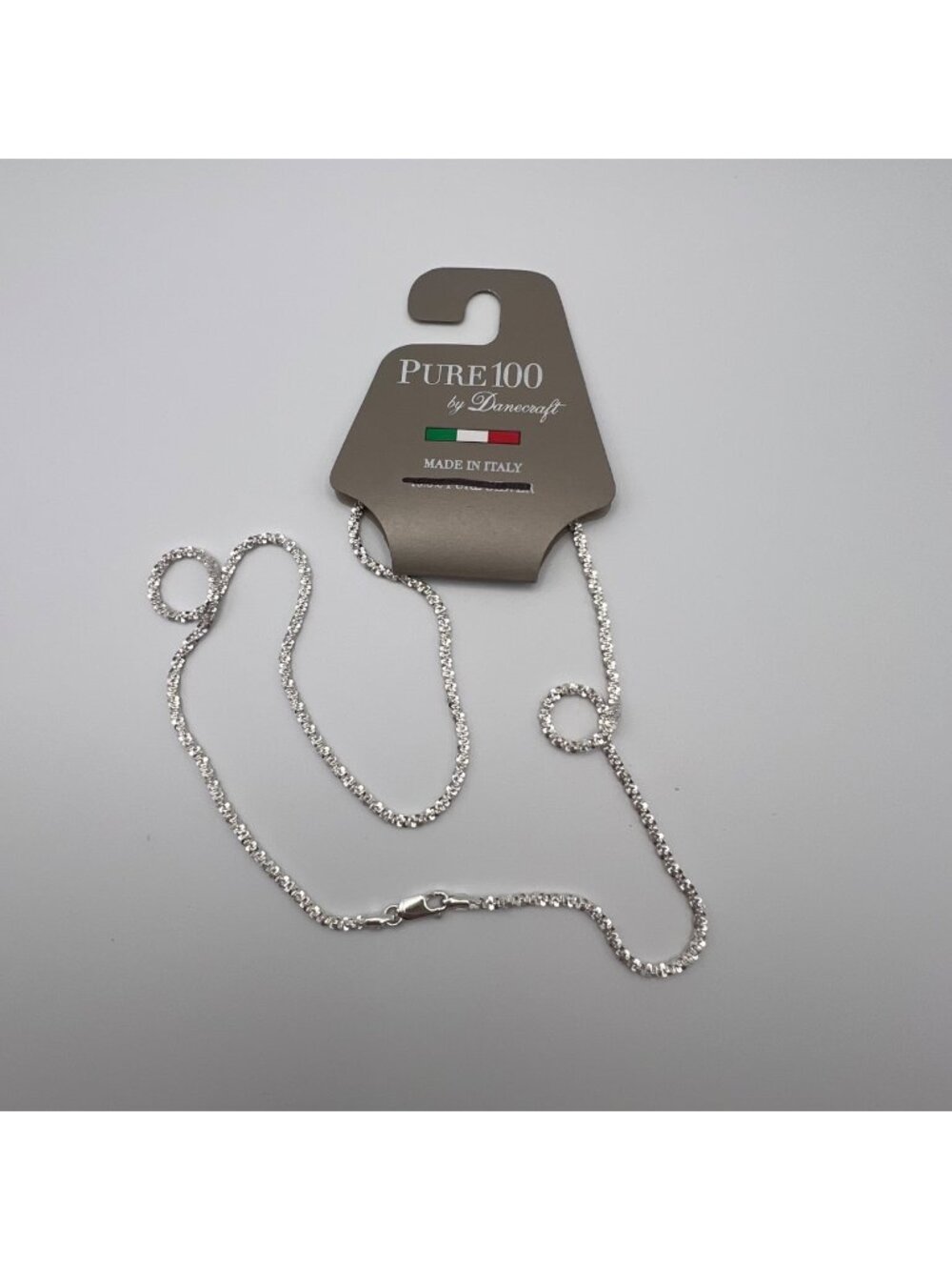 Danecraft Pure 100 Popcorn Chain Necklace 10% Silver 24" Italy NOS Original Card